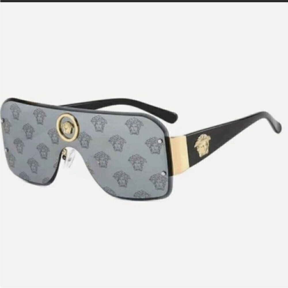 Medusa Reflective Aviator Rimless Black Gold Monogram Sunglasses - Picture 2 of 7